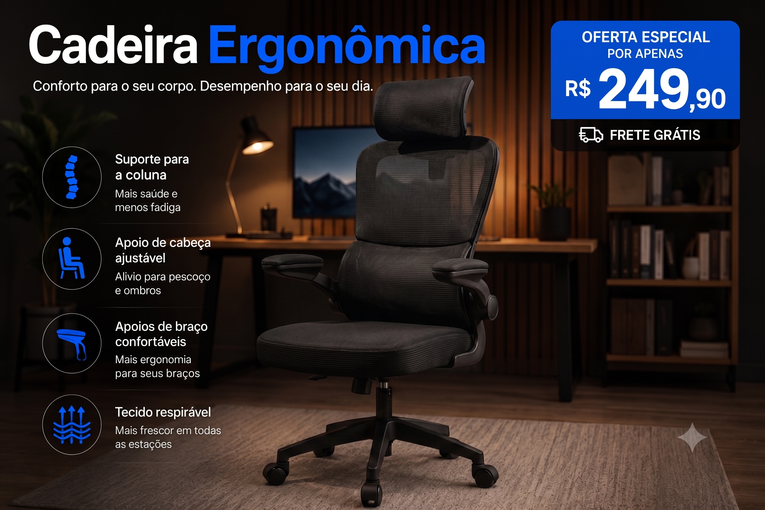 Cadeira ergonômica BUMMES com oferta especial e frete grátis